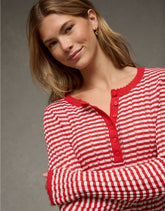 AE Pointelle Henley Sweater Top