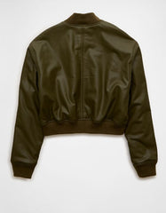 AE Faux Leather Cropped Bomber Jacket