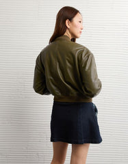 AE Faux Leather Cropped Bomber Jacket