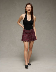 AE It Knit Low-Rise Pleated Plaid Skort