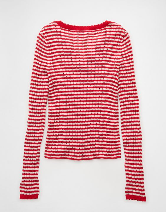 AE Pointelle Henley Sweater Top