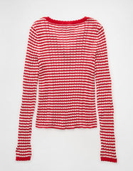 AE Pointelle Henley Sweater Top