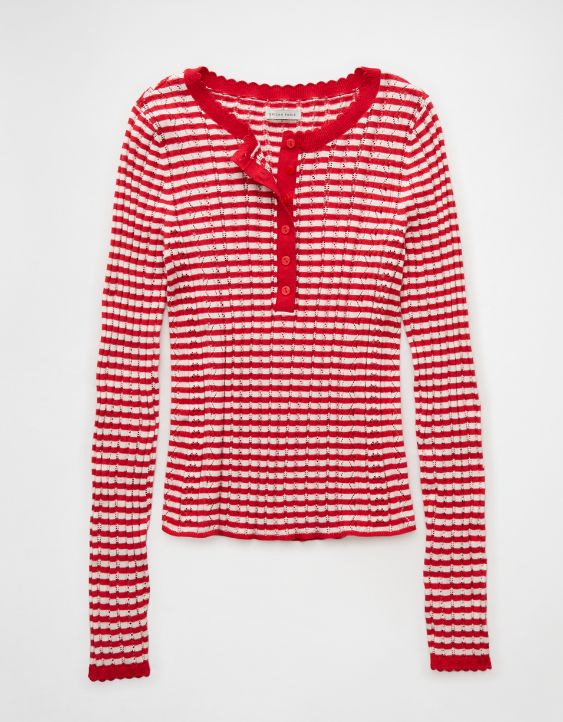 AE Pointelle Henley Sweater Top