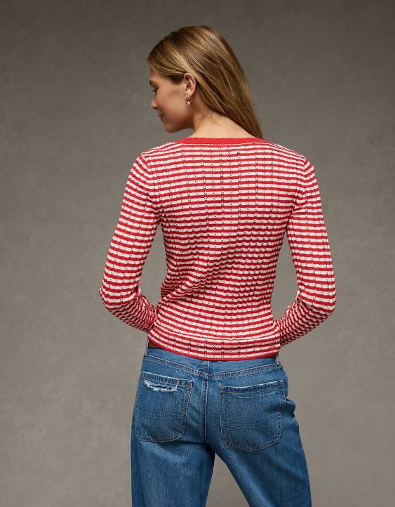 AE Pointelle Henley Sweater Top