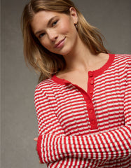 AE Pointelle Henley Sweater Top