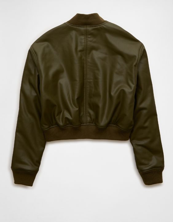 AE Faux Leather Cropped Bomber Jacket