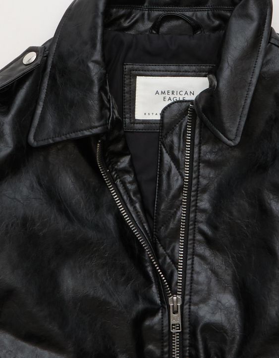 AE Oversized Vegan Leather Bomber Jacket