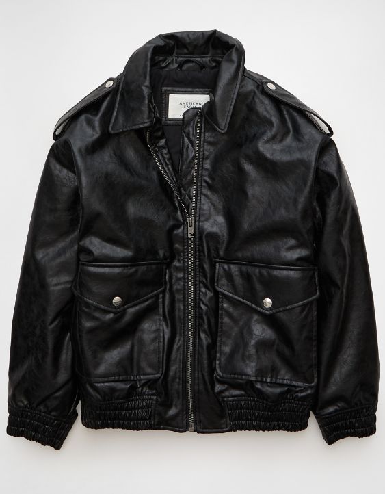 AE Oversized Vegan Leather Bomber Jacket