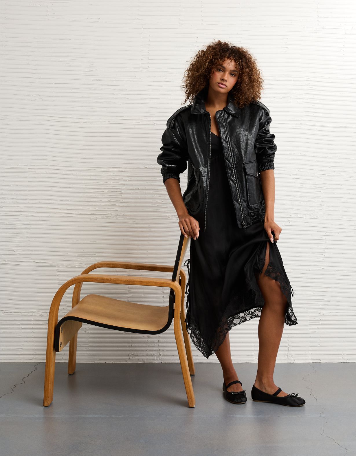 AE Oversized Vegan Leather Bomber Jacket