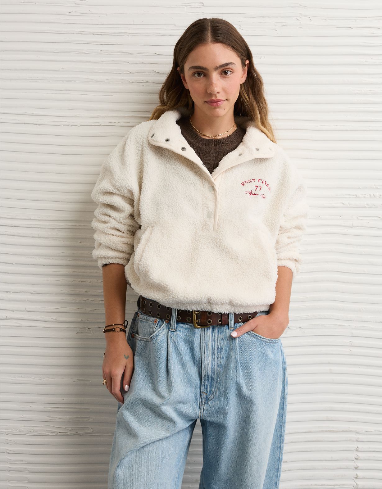 AE Sherpa Fleece Graphic Henley Sweatshirt