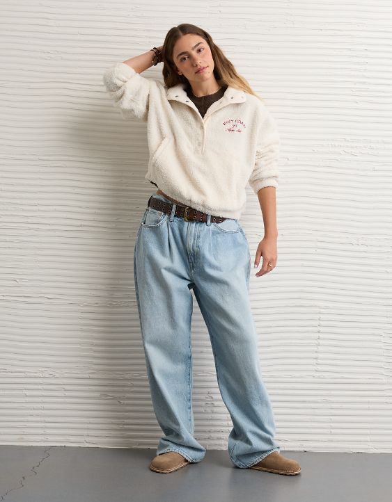 AE Sherpa Fleece Graphic Henley Sweatshirt