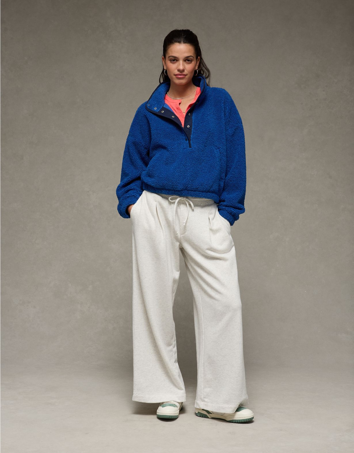 AE Relaxed Sherpa Fleece Henley Sweatshirt