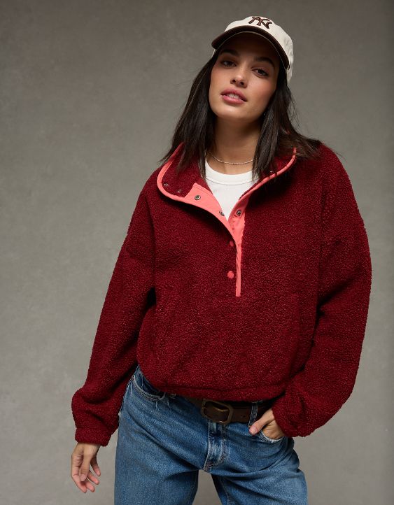 AE Relaxed Sherpa Fleece Henley Sweatshirt