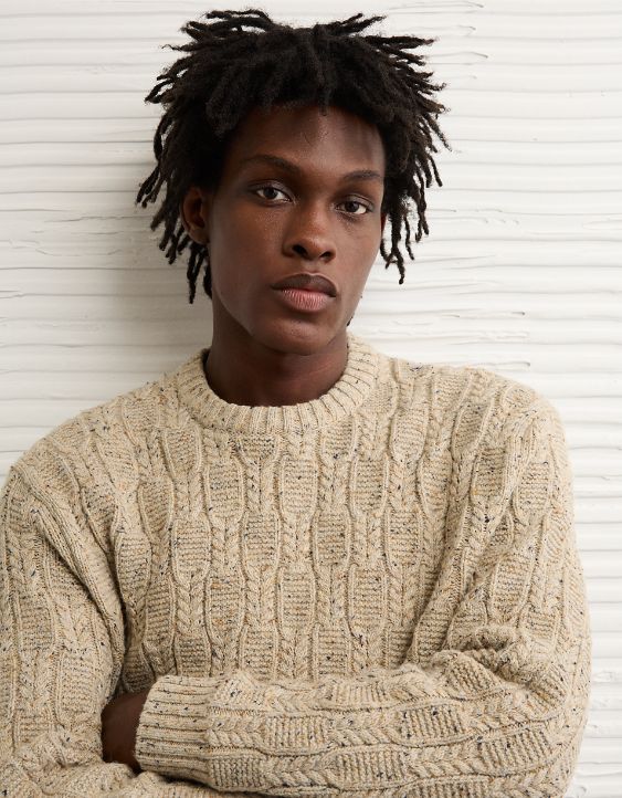 AE Cable Knit Crew Neck Sweater
