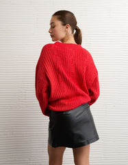 AE Whoa So Soft Notch Neck Cable Sweater