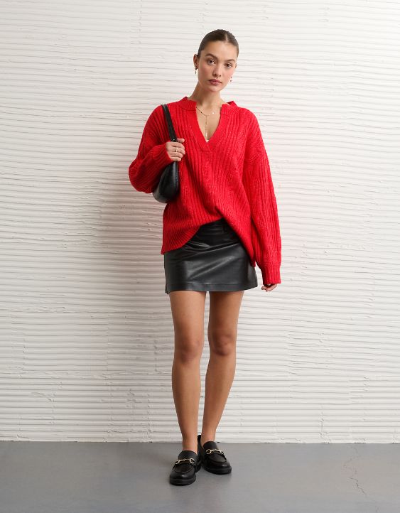 AE Whoa So Soft Notch Neck Cable Sweater