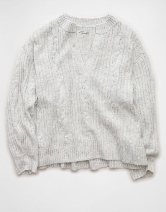 AE Whoa So Soft Notch Neck Cable Sweater