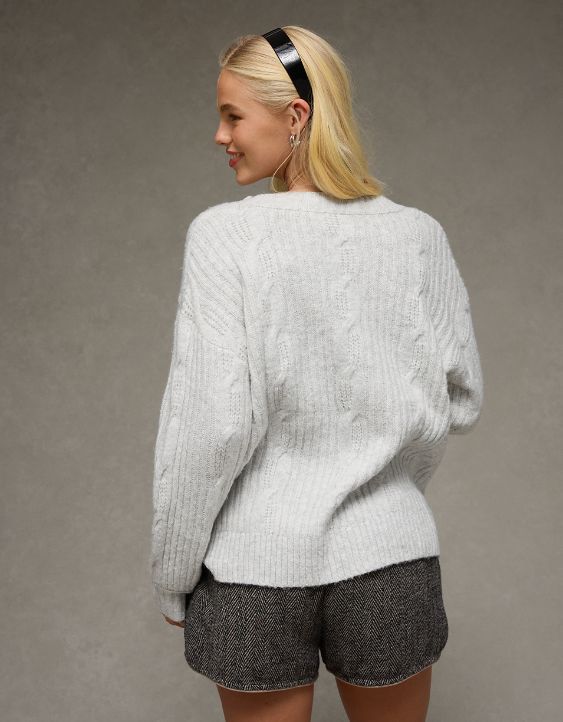 AE Whoa So Soft Notch Neck Cable Sweater