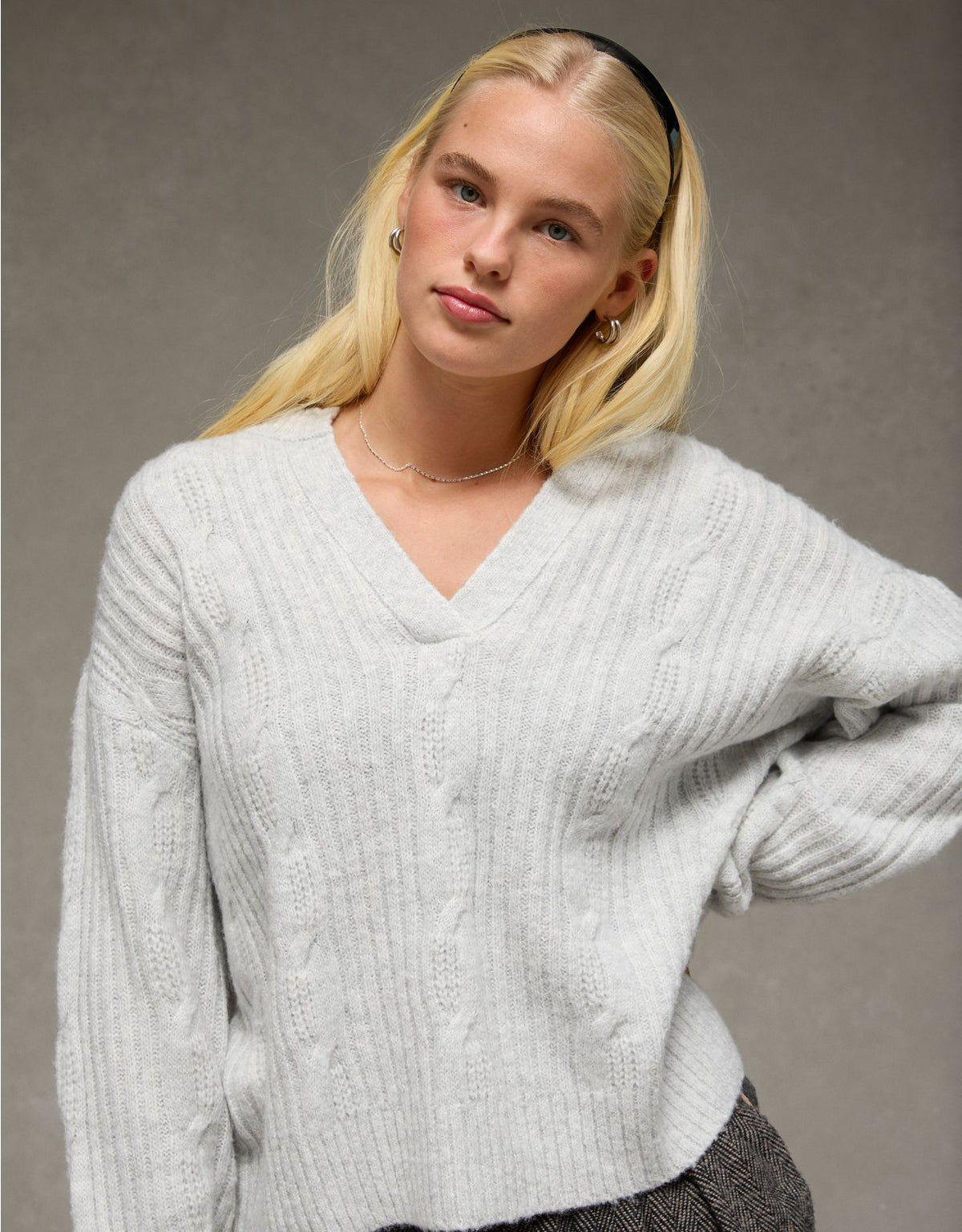 AE Whoa So Soft Notch Neck Cable Sweater