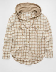 AE Plaid Hooded Button-Up Shirt