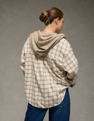 AE Plaid Hooded Button-Up Shirt