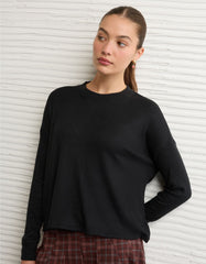 AE Long-Sleeve Waffle Plush Crew Neck Tee