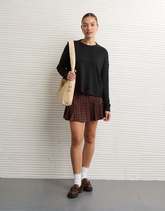 AE Long-Sleeve Waffle Plush Crew Neck Tee