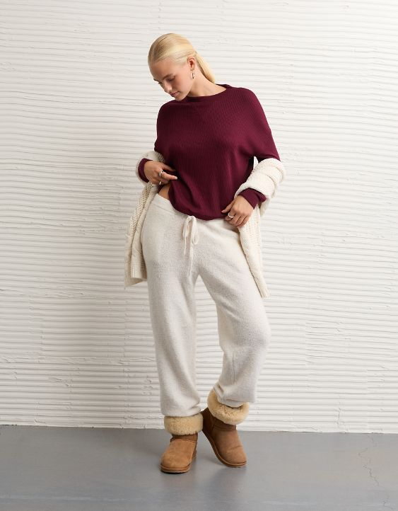 AE Long-Sleeve Waffle Plush Crew Neck Tee