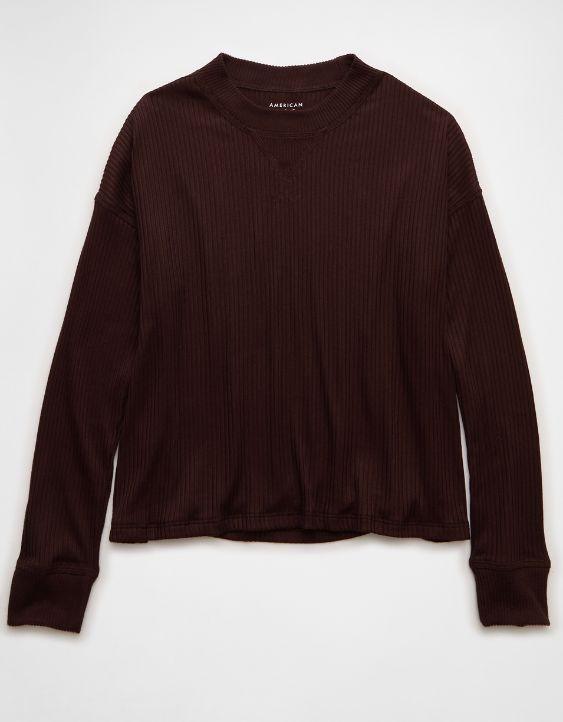 AE Long-Sleeve Waffle Plush Crew Neck Tee