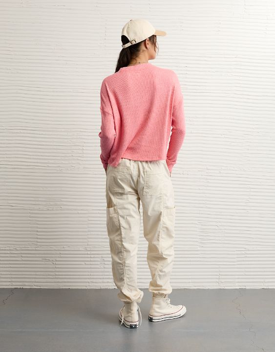 AE Long-Sleeve Waffle Plush Crew Neck Tee