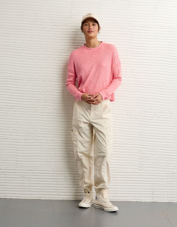 AE Long-Sleeve Waffle Plush Crew Neck Tee