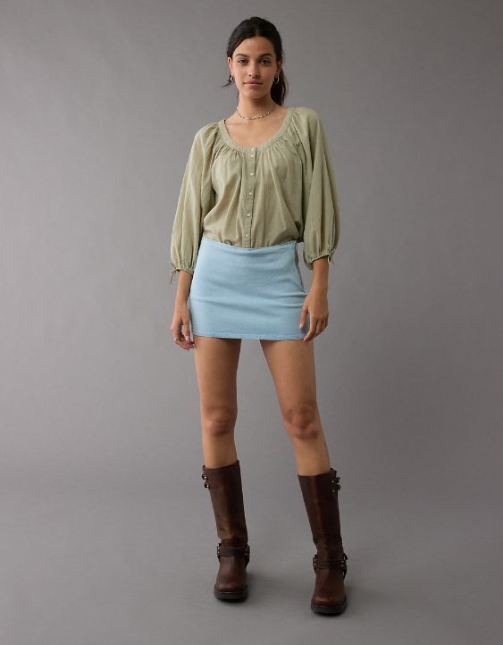 AE Next Level Low-Rise Denim Micro Skort