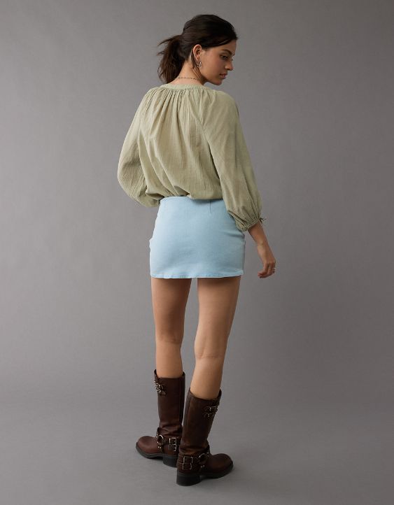 AE Next Level Low-Rise Denim Micro Skort