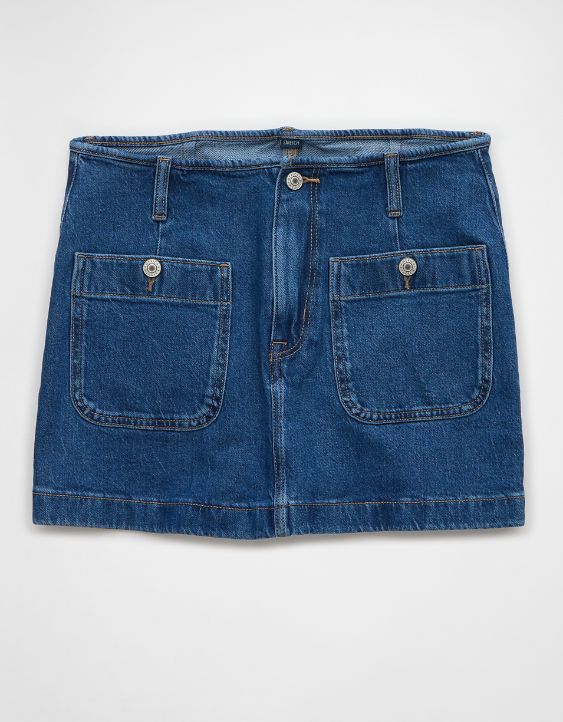 AE Stretch Low-Rise A-Line Denim Mini Skirt